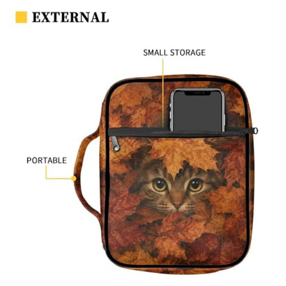 Suobstales Cat Maple Leaves Pattern Bible Cover Carrying Book Case for Women Men Thanksgiving Lightweight Bible Bag Bible Protective with Handle and Zippered Pocket - color: Cat Maple Leaves