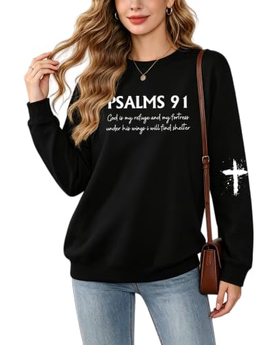 Christian Sweatshirts for Women Jesus Long Sleeve Graphic Shirts - color: Black, size: Medium