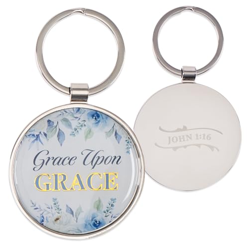 Christian Art Gifts Metal Inspirational Scripture Keychains for Men & Women: Round Sturdy Multicolor Encouraging Keyrings - color: Blue/Grace