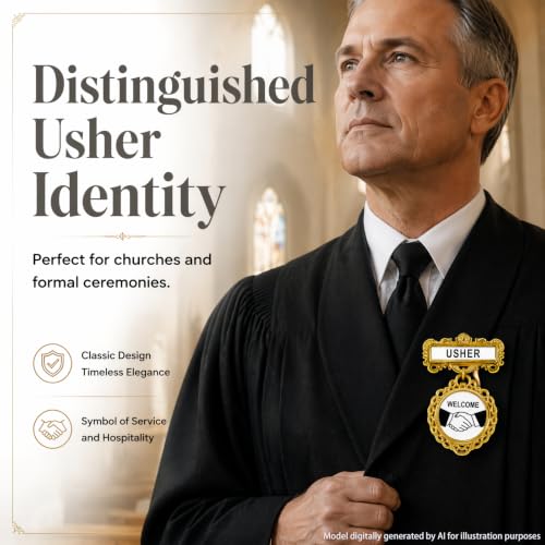 12 Pcs Usher Badges for Church with Pin on Back Gold Tone Fancy Round