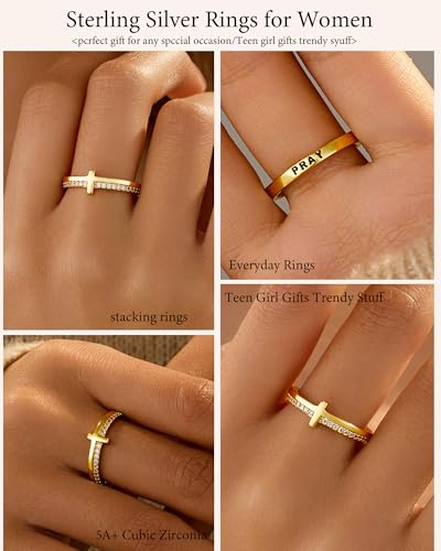 SUYACS 14K Gold Plated Cross Pray Rings for Women Daughter - color: Gold, size: 9