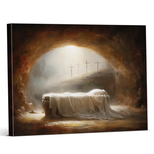 Christian Jesus Empty Tomb Easter Wall Art Print - Jesus Resurrection Canvas Picture Painting Religious Easter Wall Decor for Home Farmhouse 8x10 Framed - color: color-c