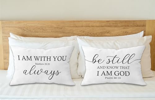 I Am with You Always Matthew 28:20 Decorative Throw Pillow Covers, Scripture Bible Verses Pillow Cases Cushion for Bedroom Living,Christian Gifts for Women Faith Girls Boys, 12x20 Inch Set of 2
