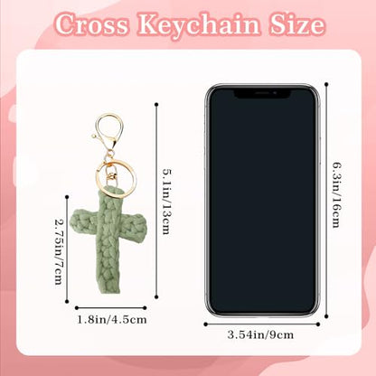 Knit Cross keychain Christian Gifts for Women Men Religious Gifts Bohe Backpack Charms Christian Keychain - color: Olive Green