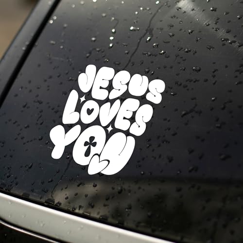 Jesus Loves You Christian Cross Vinyl Decal, Christ Religious Sign for Car Bumper Truck Water Bottles Tumbler RV Vans SUV Window Laptop Jeep Trucks Cars, Inspirational Faith Gift Idea (5.3 x 4.4 in) - style: Jesus Loves You
