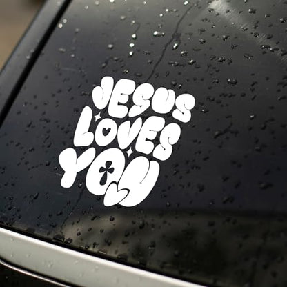 Jesus Loves You Christian Cross Vinyl Decal, Christ Religious Sign for Car Bumper Truck Water Bottles Tumbler RV Vans SUV Window Laptop Jeep Trucks Cars, Inspirational Faith Gift Idea (5.3 x 4.4 in) - style: Jesus Loves You