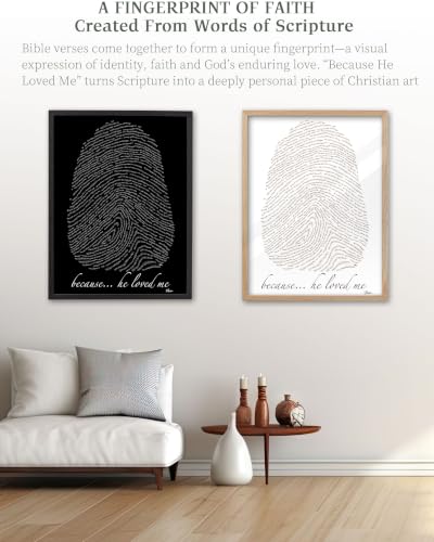 iHery 16x20in Because He Loved Me Fingerprint Bible Verse Framed Wall Art - color: Black Frame White Art, size: 20"L x 16"W
