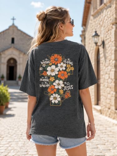 Christian Shirts Women Oversized Jesus God T Shirts Bible Verse Tees Tops - color: A-grey, size: XX-Large