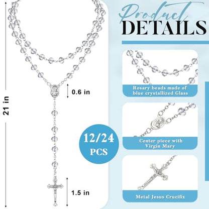 ROCEEI 12/24 Set Catholic Rosary Beads Necklace Bulk - color: Transparent