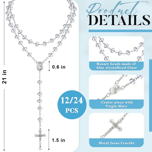 ROCEEI 12/24 Set Catholic Rosary Beads Necklace Bulk - color: Transparent