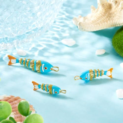 Craftdady Enamel Koi Fish Charms Long-Lasting Plated CZ Sea Ocean Life Animals Pendants 18K Gold Plated Goldfish Charms for Jewelry Making Bracelets Earrings - color: Light Sky Blue