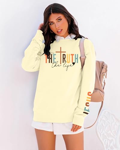 Christian Sweatshirt Women Bible Verse Pullover Religious Faithful Shirt - color: Apricot, size: X-Large