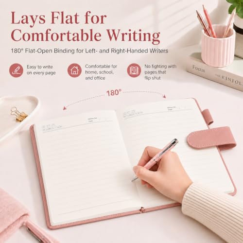 A5 Leather Journal for Women Men, Hardcover Notebook Set with Pen, Pink - color: Pink