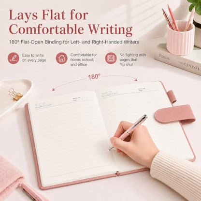 A5 Leather Journal for Women Men, Hardcover Notebook Set with Pen, Pink - color: Pink