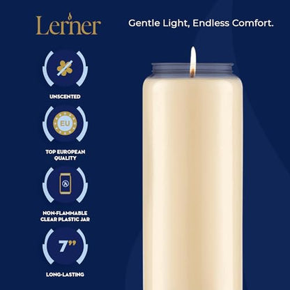 Lerner 9-Day Memorial Candles, 10 Pack, 7” Pillar Prayer Candle in Plastic Jar, Long-Lasting Smokeless Clean Burning Mourning & Shiva Candle for Vigils, Church, Emergencies, Jewish Yahrzeit Candles - style: 10 Pack
