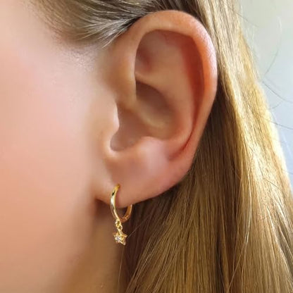 925 Sterling Silver Dangle Earrings Heart Star Cross Drop Earrings Dainty Gold Trendy Cute Earrings for Women - color: Star, gold