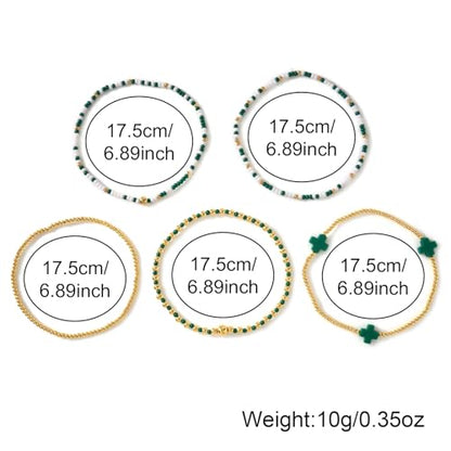 Gold Beaded Bracelets Stack for Women Stackable 14K Gold Plated Beads Ball Cross Bracelet Boho Christian Jewelry Faith Friendship Birthday Gifts for Women - color: St Patricks Day