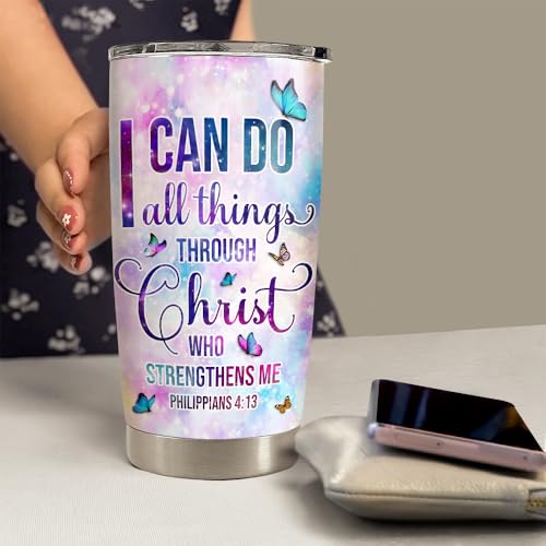 Christian Tumbler 20oz Stainless Steel Insulated Travel Mug Cup for Women Girls Inspiration Bible Verse Religious Gifts for Birthday Christmas - color: Christian