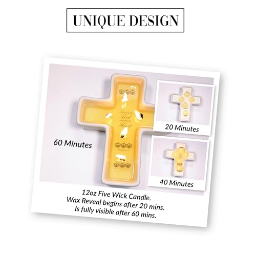 Pavilion Gift Company - Trust in The Lord with All Your Heart - Proverbs 3:5-12oz 100% Soy Wax Candle 5 Wick Candle - Cross Surprise Message Wax Reveal - Jasmine Scented Religious Gift Home Decor