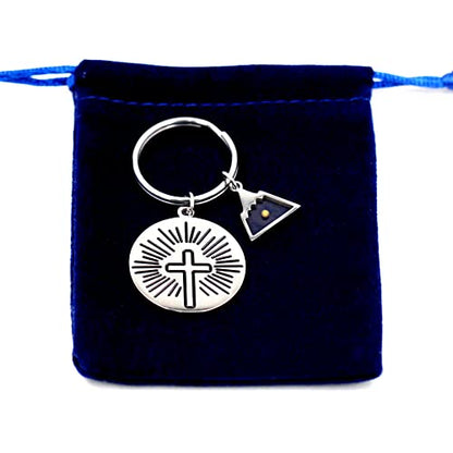 Uloveido Stainless Steel Faith Cross Keychain & Jesus Loves Me Christian Keyring Mustard Seed Charms Religious Jewelry - style: Sun Ray-triangle