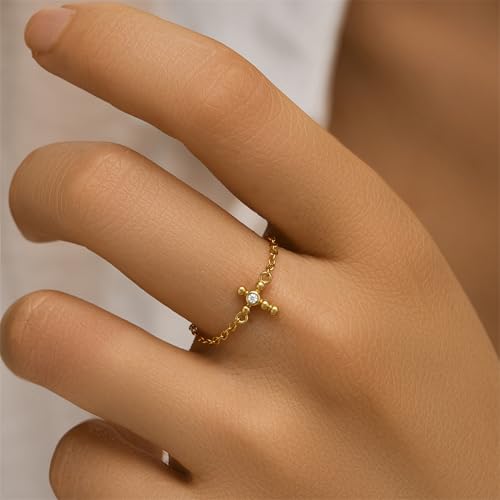 925 Sterling Silver Adjustable Link Chain Rings for Women Daughter - color: Style 8-Gold