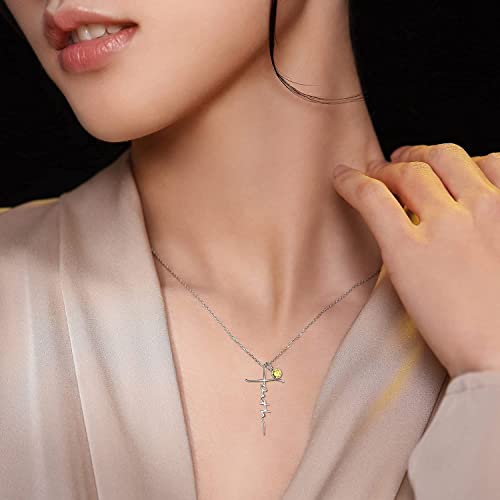 PRAYMOS Faith Cross Necklace for Women 925 Sterling Silver Pendant Necklace With Birthstone Initial Christian Religious Confirmation Baptism Mothers Day Gifts - color: 2-Silver November(Citrine)