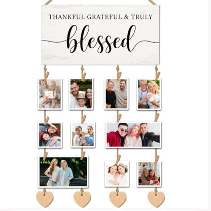 Blessed Sign Wooden Wall Decor Hanging Picture Frames Photo Board - color: Bright Whitewash