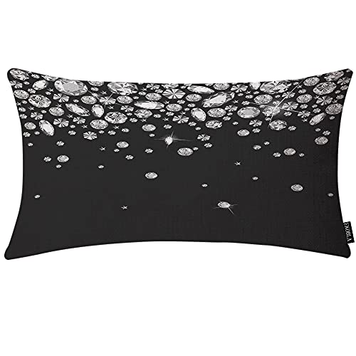 EKOBLA Shiny Diamond Throw Pillow Cover White Crystal Sparkle Gemstone Cotton Linen Square Throw Waist Pillow Case Decorative Cushion Cover Pillowcase Sofa Lumbar 12x20 Inches - color: Multi-bs14