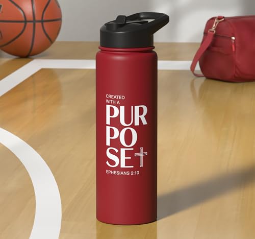 Created With A Purpose Ephesians 2 10 Verse Stainless Steel Insulated Water Bottle - color: Red