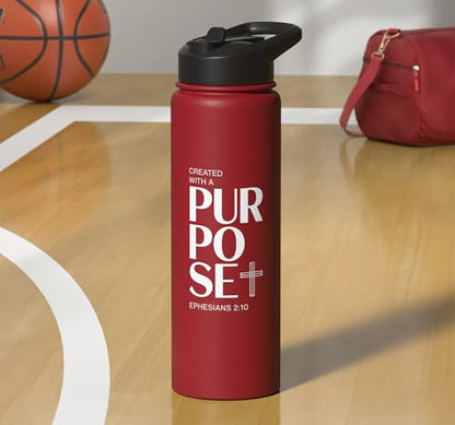 Created With A Purpose Ephesians 2 10 Verse Stainless Steel Insulated Water Bottle - color: Red