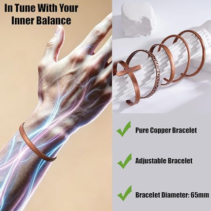 Pure Copper Bracelets for Women Men Waterproof Healing Cuff Bracelets for Men Adjustable Chunky Healing Copper Bangle Jewelry Gifts - color: copper-wide