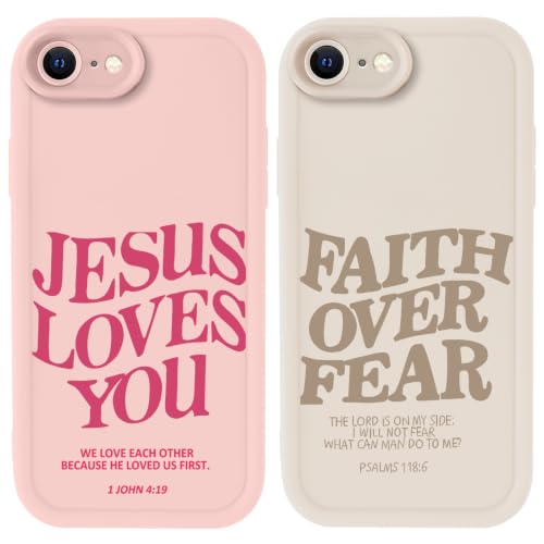 for iPhone 16 Plus 6.7'' 2 Pack Cute Christian Jesus Phone Case - color: Pink & Brown Jesus Faith Slogan, size: iPhone 16 Plus