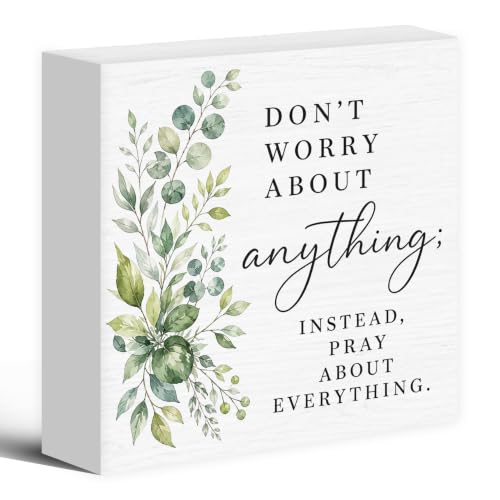 Inspirational Christian Religious Wood Box Sign Desk Decor 5X5 - color: Pray Everything