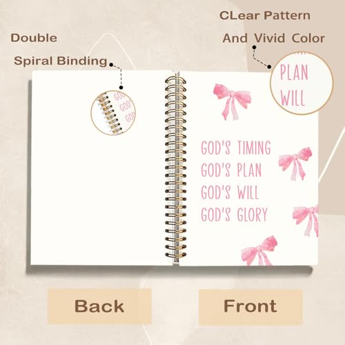Pink Preppy Bow Christian Spiral Notebook Journal, Bible Verse Scripture Journal for Women, Christian Gifts for Women, Religious Prayer Notebooks, 5.5x8.3 Inch - color: 02-god's Timing Bible Scripture