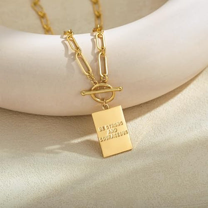 Robaice 14K Gold Plated Toggle Cross Necklace for Women - color: B Gold: BE STRONG AND COURAGEOUS