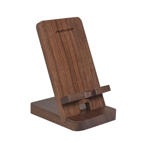 Wood Phone Stand, Desktop Wooden Phone Holder, Portable Office Phone Stand for Desk, Wood ipad Stand, Compatible with iPhone & All Cell Phones (Walnut) - color: Walnut Wood