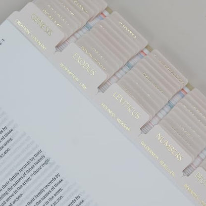UPAFEXXI-Bible Tabs with Book Summaries, 3D Gold Foil Embossed Lettering - color: Summaries Cream