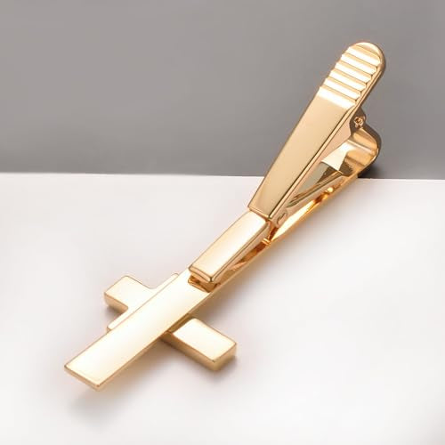 Silver Gold Cross Tie Clip for Men CZ Mother of Pearl Oil Drip Tie Bar Clip Personalized - color: gold