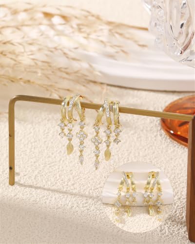 Dangle Gold Earrings for Women Trendy Triple Huggie Chain Earrings - color: Gold 5