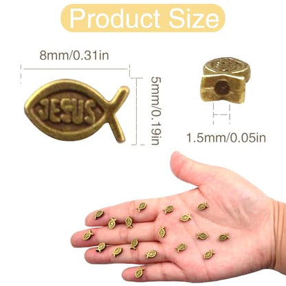 100pcs Jesus Fish Spacer Beads Religious Charm Beads Tibetan Alloy Christian Fish Shape Loose Beads for DIY Bracelet Necklace Jewelry Making Supplies - color: Bronze