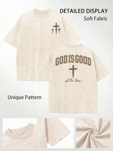 Eatbook Christian Shirts for Men Women Jesus Faith Oversized Acid Wash Tops - color: Apricot God, size: Large
