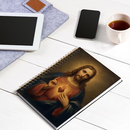 Sacred Heart of Jesus A5 Spiral Notebook Gifts, Catholic Christian Hardcover Daily Journal Journaling Notebooks Lined for School Work Office Note Taking, Vintage Composition Notebook 5.5x8.3 - color: jesus heart