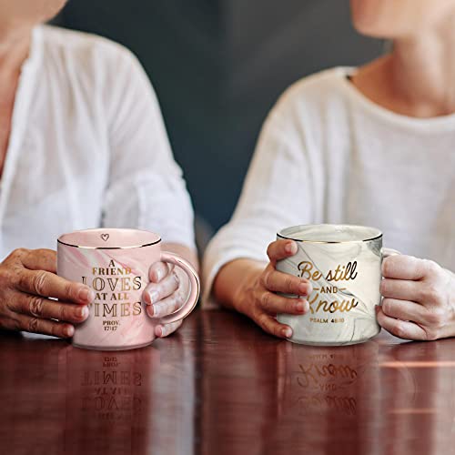 Christian Art Gifts Gray Marbled Ceramic Coffee Mug with Gold Rim – 13 oz. Lead and Cadmium-free Coffee and Tea Mug for Women and Men with Inspirational Bible Verse: Be Still and Know - Psalm 46:10