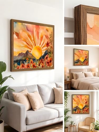 LBTZEVIR Framed Boho Sunset Wall Art 16x12 Inch Painting Poster Prints - color: The Sun, size: 16"L x 12"W
