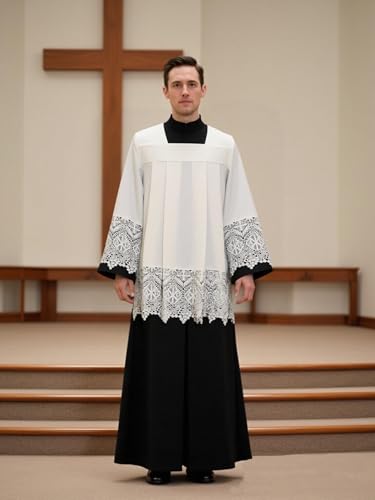 Catholic Premium Clergy Vestment Set Elegant White Surplice with Pleated Lace Details - size: Large
