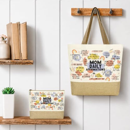 jeilink Inspirational Religious Gifts Boss Mom Birthday Christmas Tote Bag Canvas Reusable Grocery Beach Tote Black Pink - color: Mom Affirmations 1744