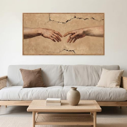 Aurlan Hands of God Framed Canvas Wall Art 40x20 Inch - color: The Creation of Adam, size: 40"L x 20"W