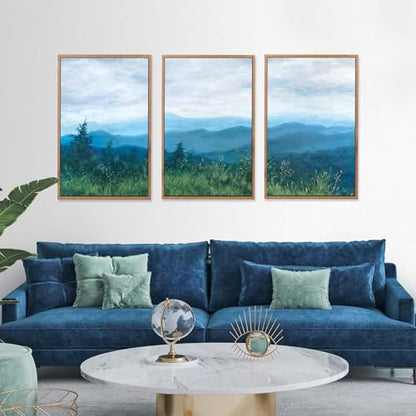 CHDITB 3Pcs Blue Ridge Mountain Forest Framed Canvas Wall Art 16x24 Inch - color: Blue Mountain, size: 16"L x 24"W