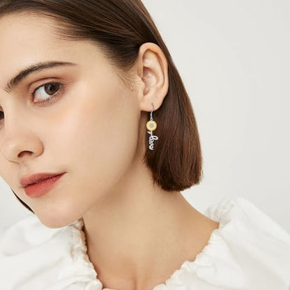 POPLYKE Faith Cross Flower Stud Earrings for Women Sterling Silver Dangle Earring Jewelry Gifts for Women Mom Wife - style: Love