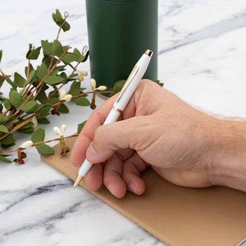 Cross Century II Personalized Ballpoint Pen in Pearlescent White, Rose Gold - color: White